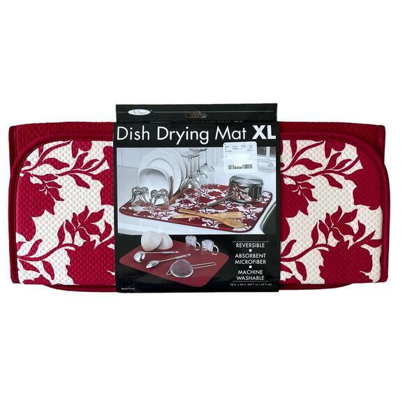 The ORIGINAL Dish Drying Mat XL Holiday Red & White Fall Floral Decor 18x24 NEW - Picture 14 of 15